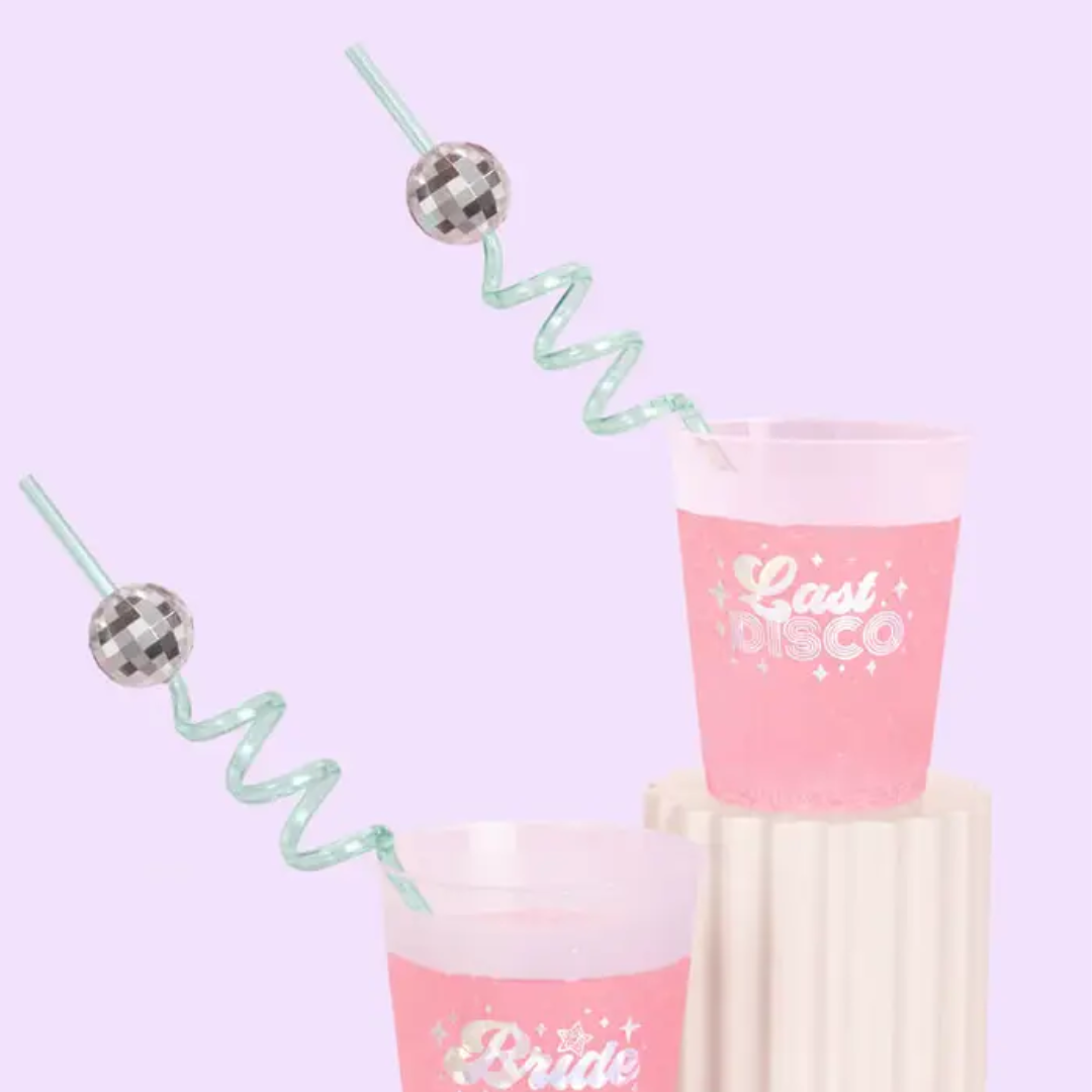 Reusable Straws Swirl Pink & Clear Plastic Acrylic 9” Rings BPA Free Swirly