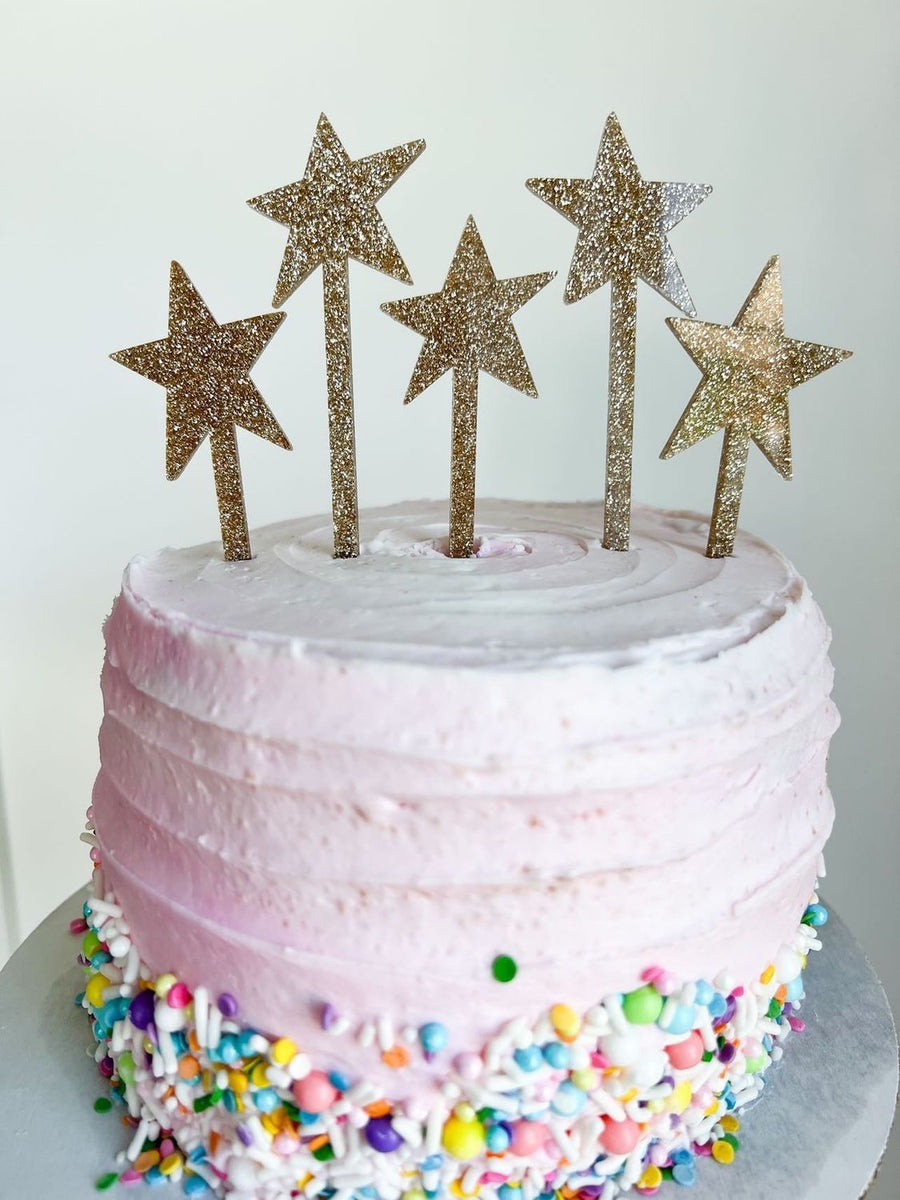 Gold Glitter Shooting Stars Cake Topper | Ellie and Piper