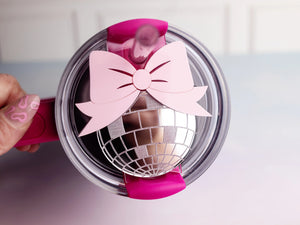 Disco Ball W Bow Tumbler Tag - Cup Topper - Ellie and Piper