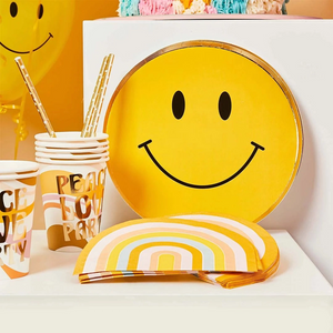 Smiley Gold Foiled Paper Plates - Ellie and Piper