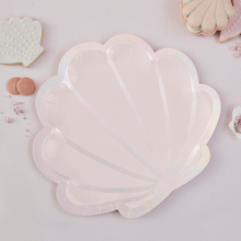 Iridescent and Pink Mermaid Shell Shaped Paper Plates - Ellie and Piper