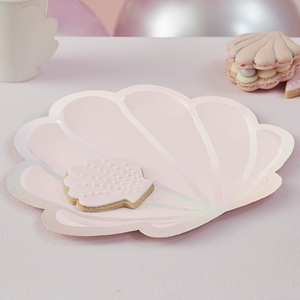 Iridescent and Pink Mermaid Shell Shaped Paper Plates - Ellie and Piper