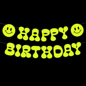 Neon Smiley Groovy Birthday Banner - Ellie and Piper