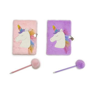Glitter Unicorn Journal With Lock & Pom Pom Pen (Sold Individually) - Ellie and Piper