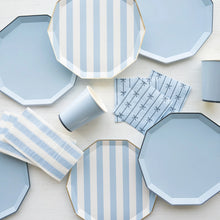 Sky Blue Cabana Stripe Paper Plates - Ellie and Piper