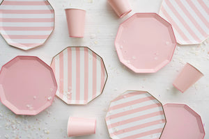 Petal Pink Cabana Stripe Paper Plates - Ellie and Piper