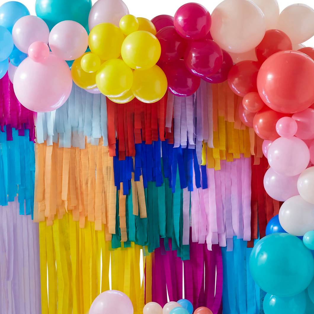 Balloon and Streamer Brights Rainbow Party Backdrop - Ellie and Piper