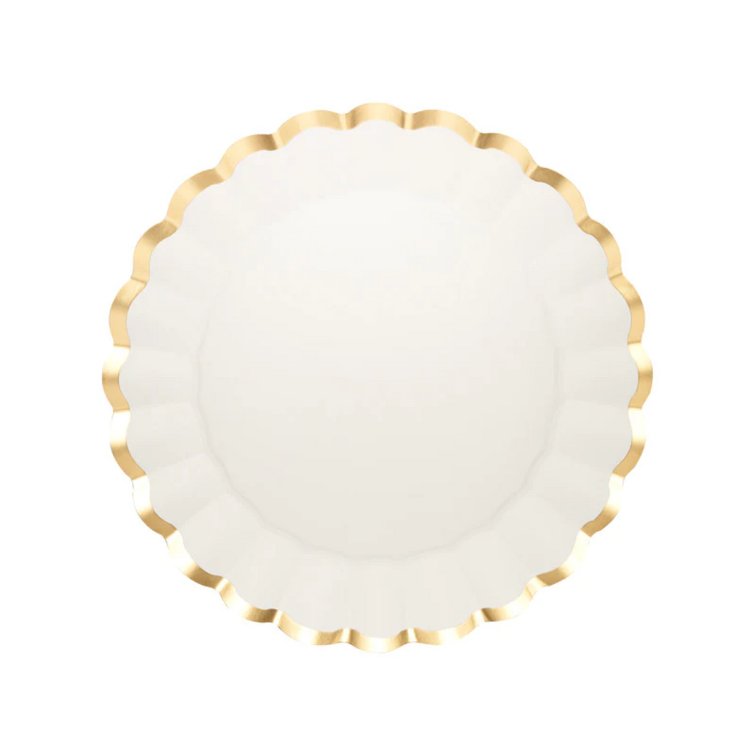 White & Gold Flower Charger Plates - Ellie and Piper