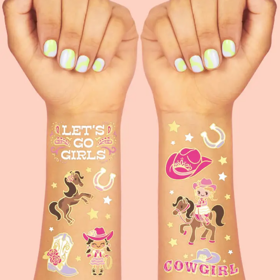 Cowgirl Foil Kids Temporary Tattoos - Ellie and Piper
