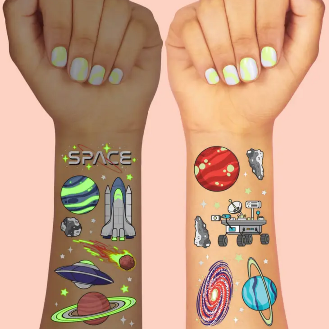 Glow In The Dark Space Foil Kids Temporary Tattoos - Ellie and Piper