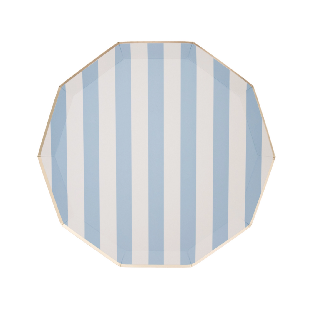 Sky Blue Cabana Stripe Paper Plates - Ellie and Piper