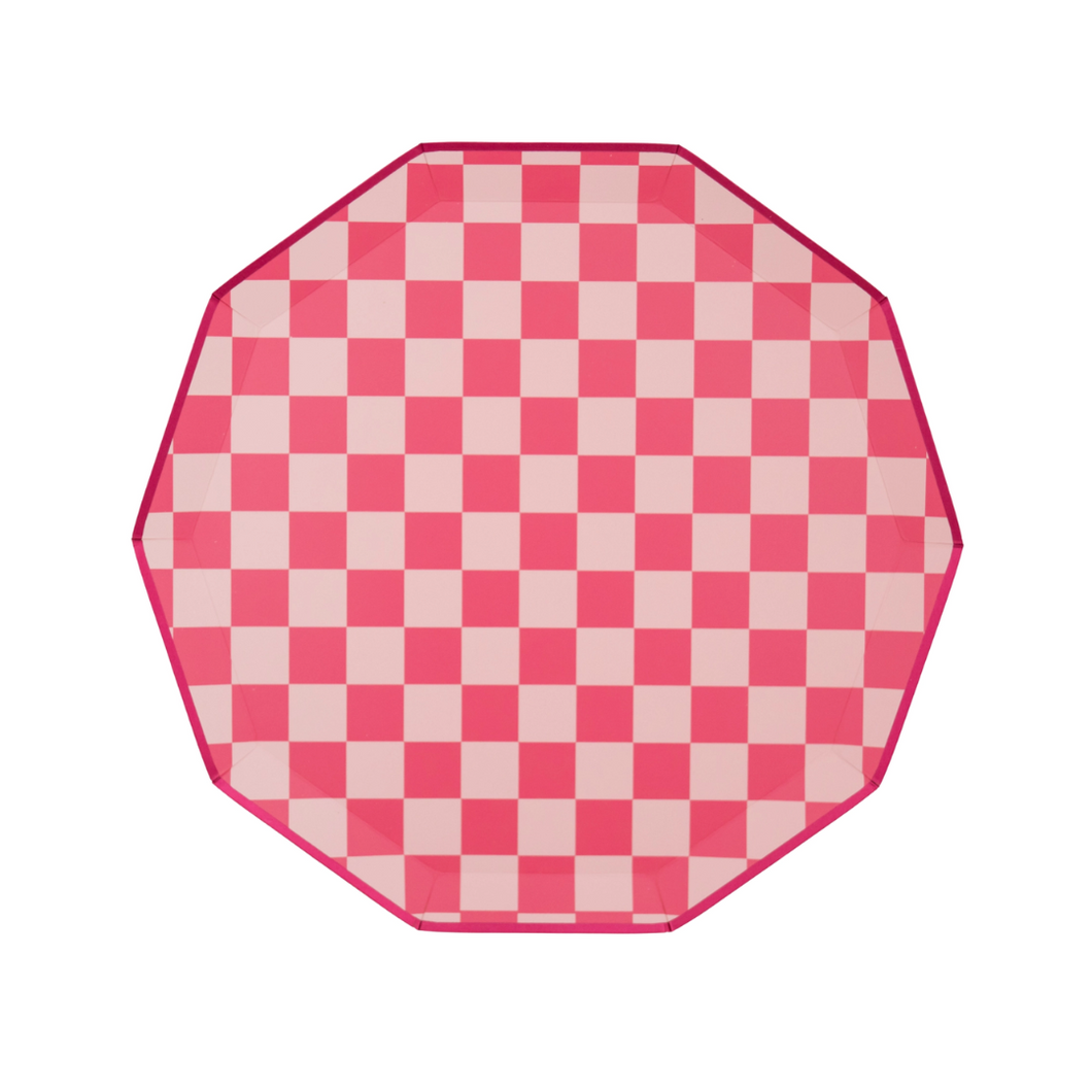 Pink Checkered Dinner Paper Plates - Ellie and Piper