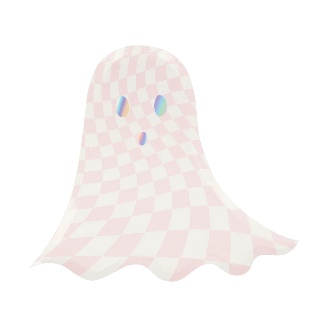 Pink Checker Ghost Plates - Ellie and Piper