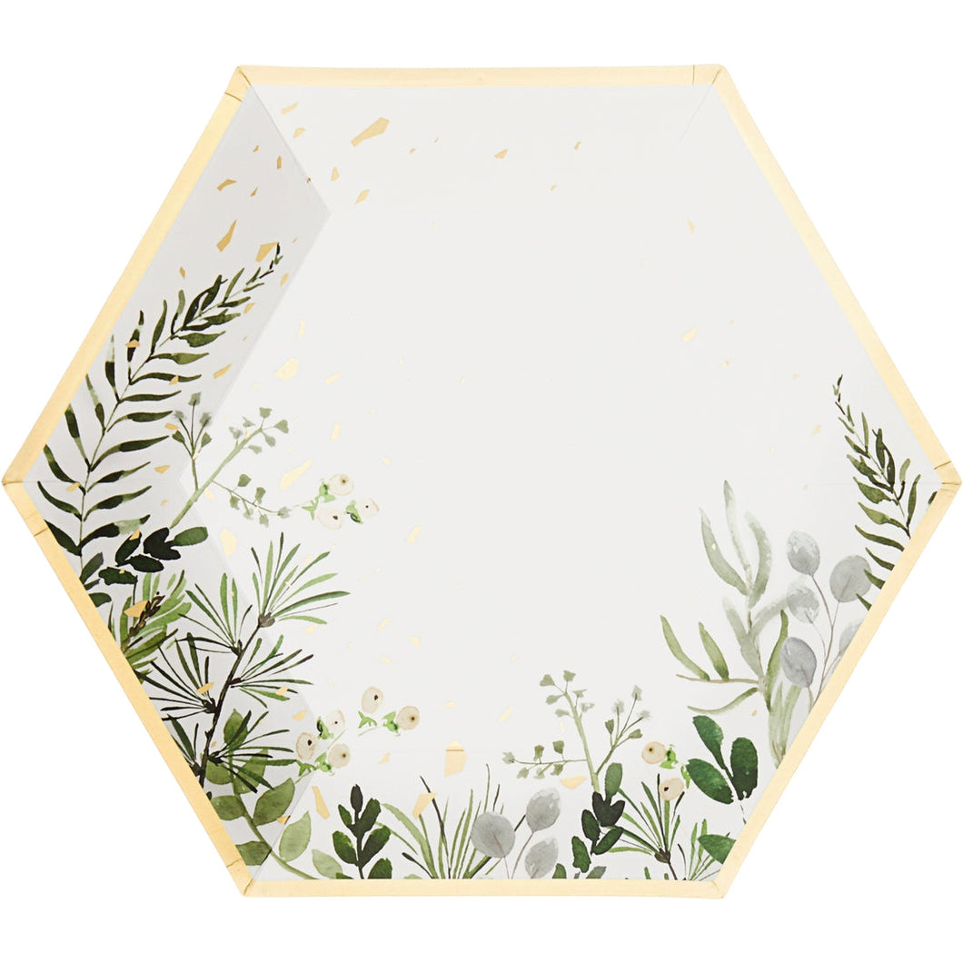 Secret Garden - White Botanicals Large Paper Plates - Ellie and Piper