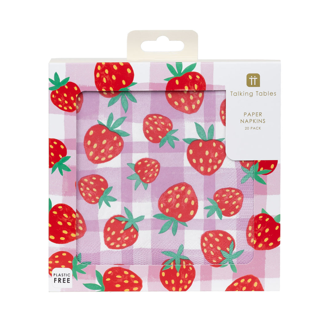 Strawberry Gingham Paper Napkins - Ellie and Piper