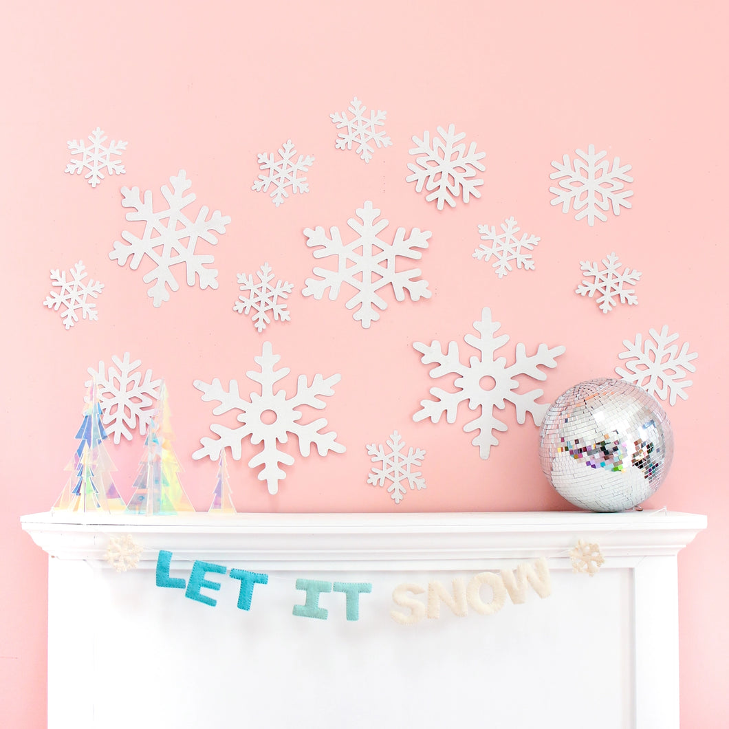 White Glitter Snowflake Decorations - Ellie and Piper