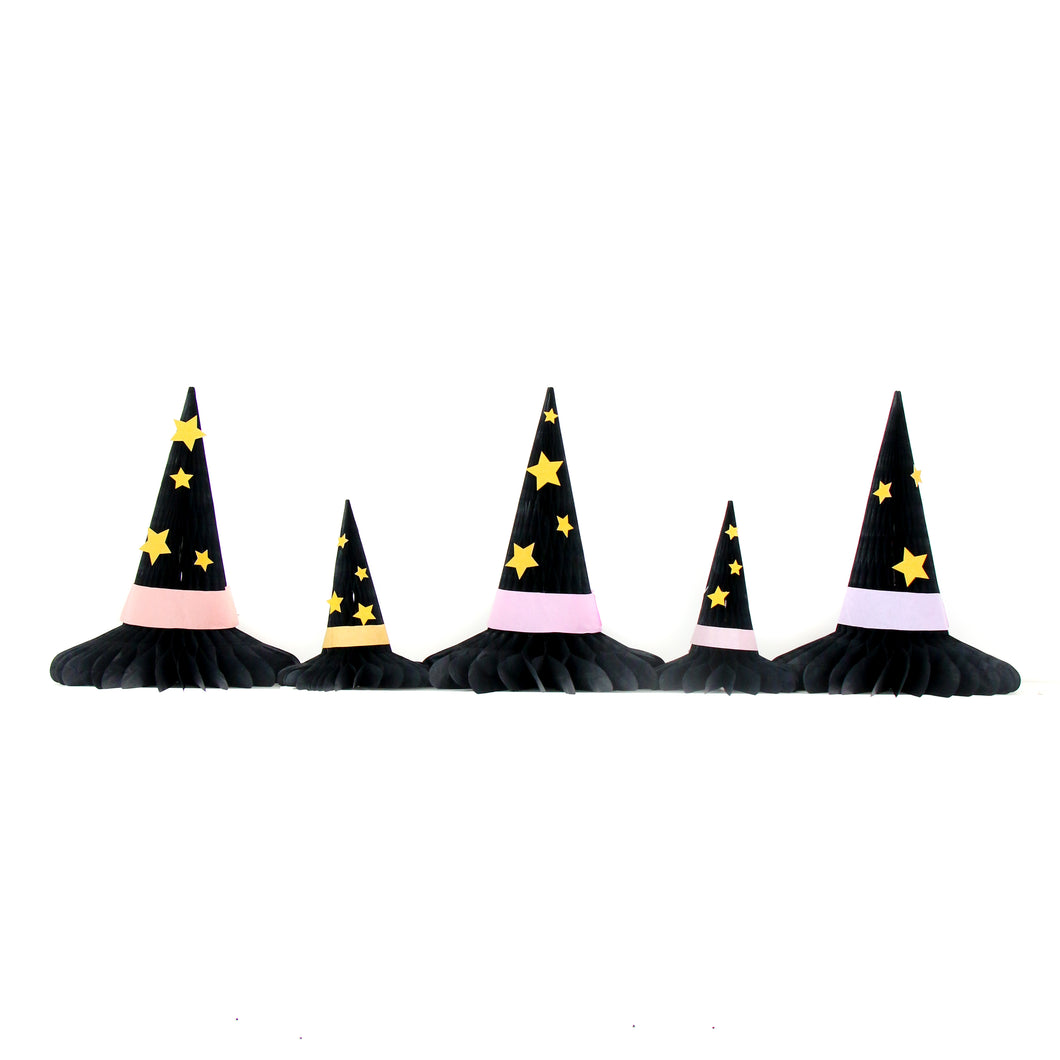 Honeycomb Paper Halloween Witch Hats - Ellie and Piper