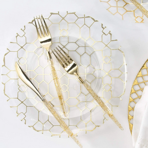 Gold Glitter Plastic Cutlery Set - Ellie and Piper