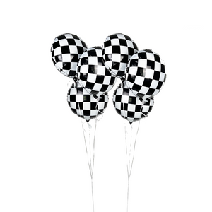 Vintage Race Car Checkered Foil Balloons - Ellie and Piper