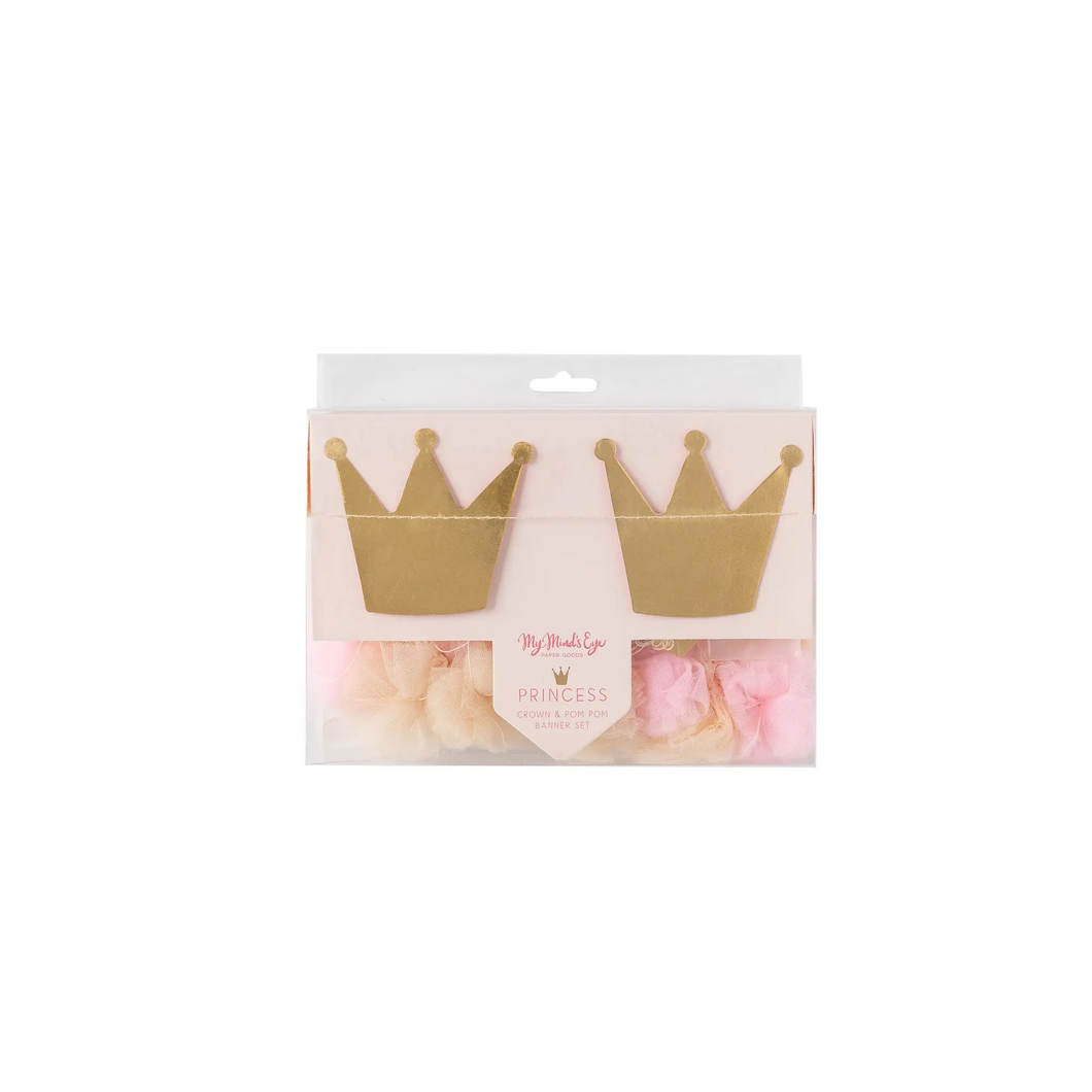 Princess Crowns and Pom Pom Tulle Banner Set - Ellie and Piper