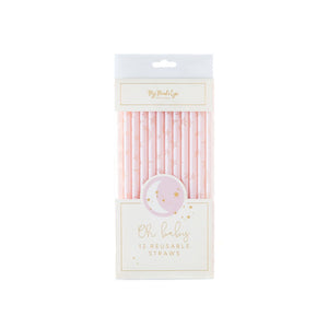 Pink with Moon and Stars Reusable Straws - Ellie and Piper