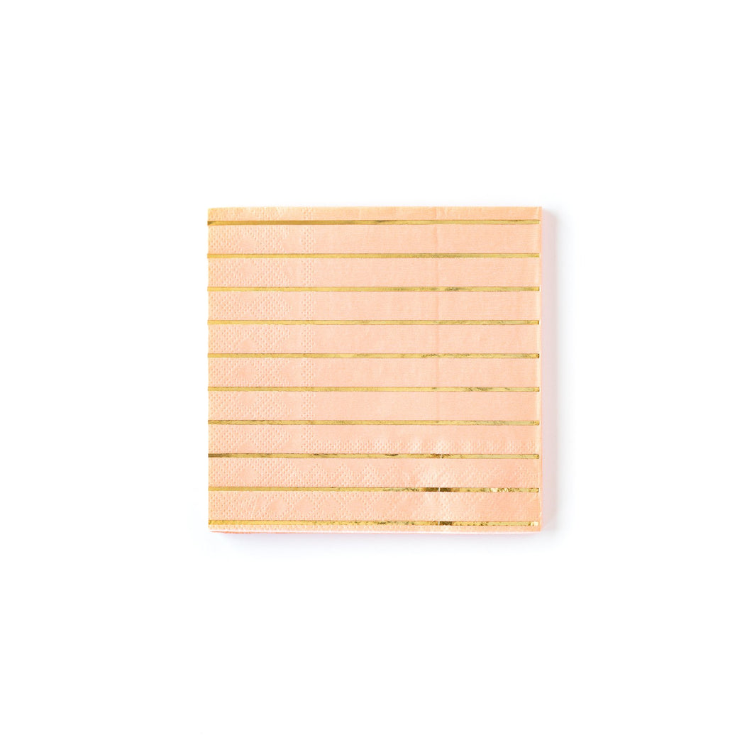 Coral And Gold Striped Cocktail Napkins - Ellie and Piper