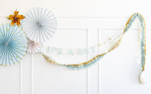 Baby Blue and Gold Crepe Paper Garland - Ellie and Piper
