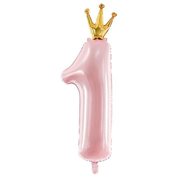 Light Pink Number 1 with Crown Foil Balloon - Ellie and Piper