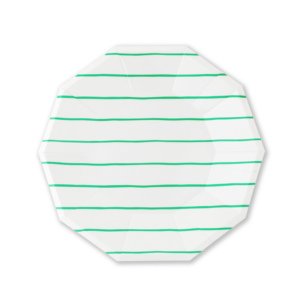 Frenchie Striped Large Plates - Clover Green - Ellie and Piper