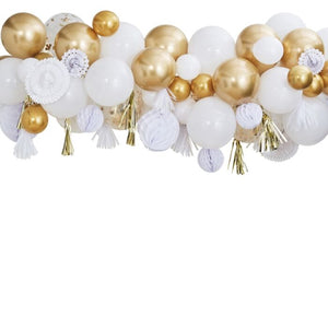 Metallic Gold Balloon and Fan Garland Party Backdrop - Ellie and Piper