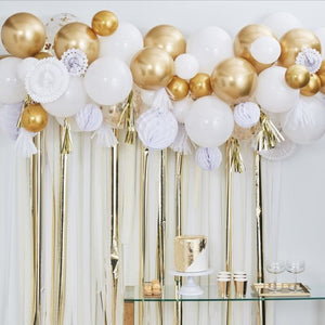 Metallic Gold Balloon and Fan Garland Party Backdrop - Ellie and Piper