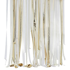 Metallic Gold and White Party Streamers Backdrop - Ellie and Piper