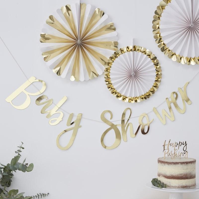 Gold Baby Shower Banner - Ellie and Piper