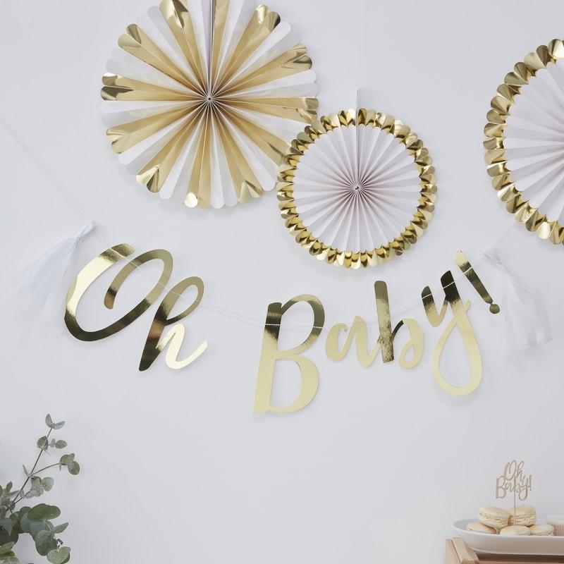 Gold Oh Baby Banner - Ellie and Piper