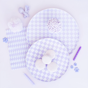Check It! Purple Posse Dinner Plates - Ellie and Piper