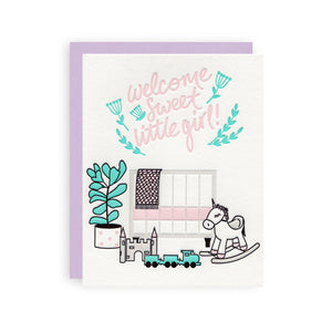 Welcome Baby Girl Letterpress Card - Ellie and Piper