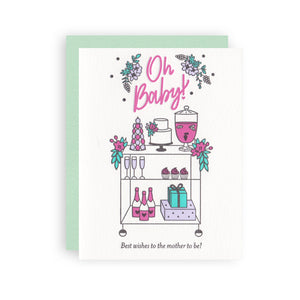 Oh Baby Bar Cart Letterpress Card - Ellie and Piper