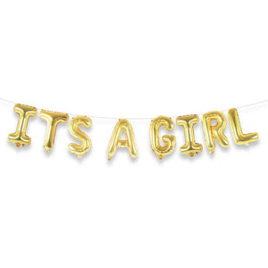 ITS A GIRL 16" Gold Foil Letter Balloon Banner Kit - Ellie and Piper