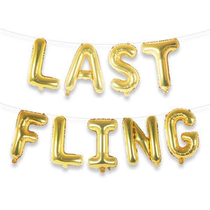 LAST FLING 16" Gold Foil Letter Balloon Banner Kit - Ellie and Piper