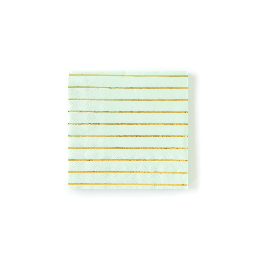 Mint And Gold Striped Cocktail Napkins - Ellie and Piper