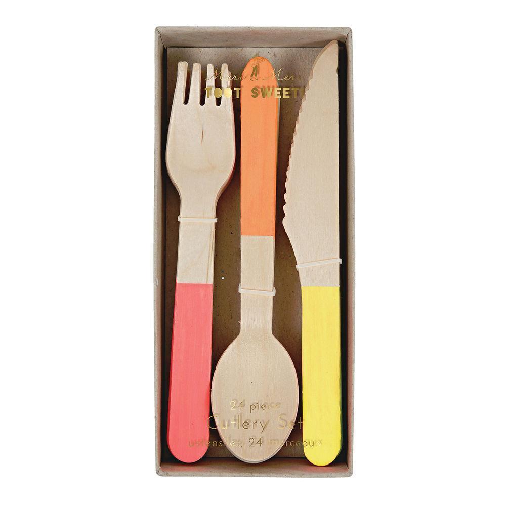 Neon Summer Colors Wooden Cutlery Set - Ellie and Piper