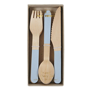 Soft Blue Wooden Cutlery Set - Ellie and Piper