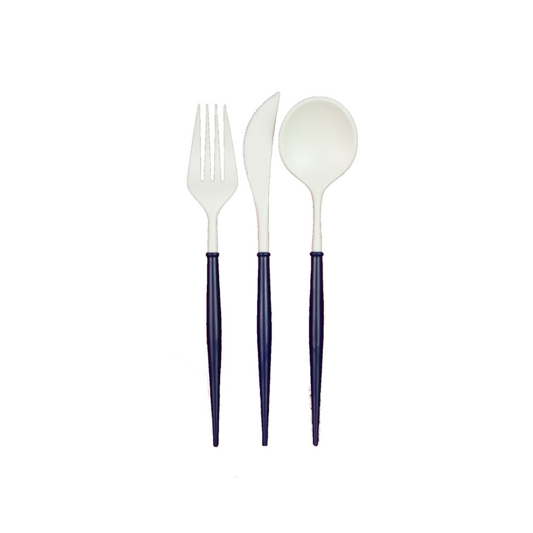 White And Navy Blue 24pc Assorted Cutlery Set - Ellie and Piper