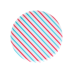 Cherry Red & Sky Blue Stripes Large Paper Plates - Ellie and Piper