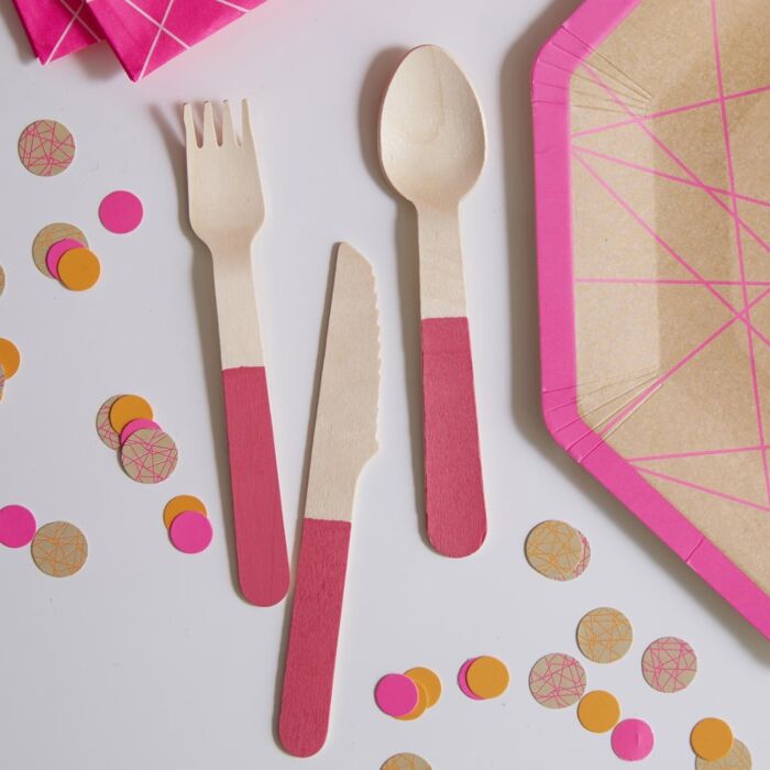 Neon Pink Wooden Cutlery - Ellie and Piper