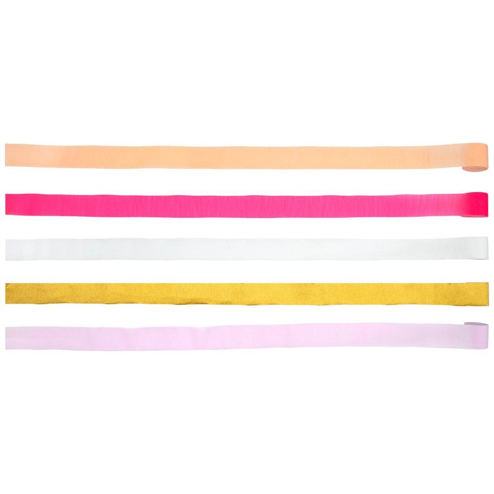 Pink Crepe Paper Streamers, Set of 5 Rolls of Pretty Pink and Gold Streamers  by Meri Meri, Each Roll is 33