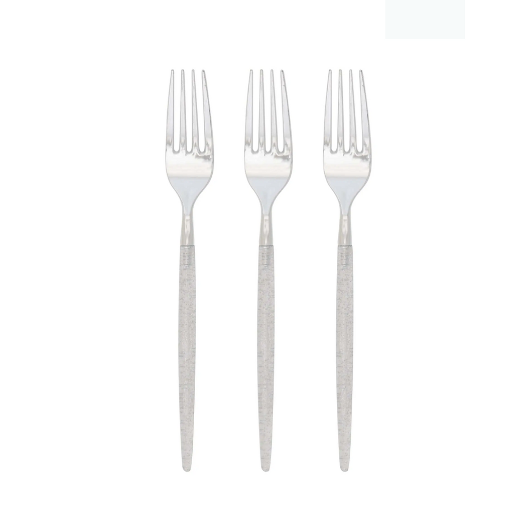 Round Silver Glitter Forks - Ellie and Piper