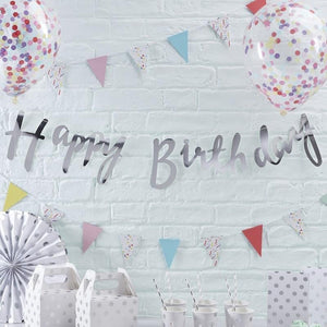 Silver Happy Birthday Banner - Ellie and Piper