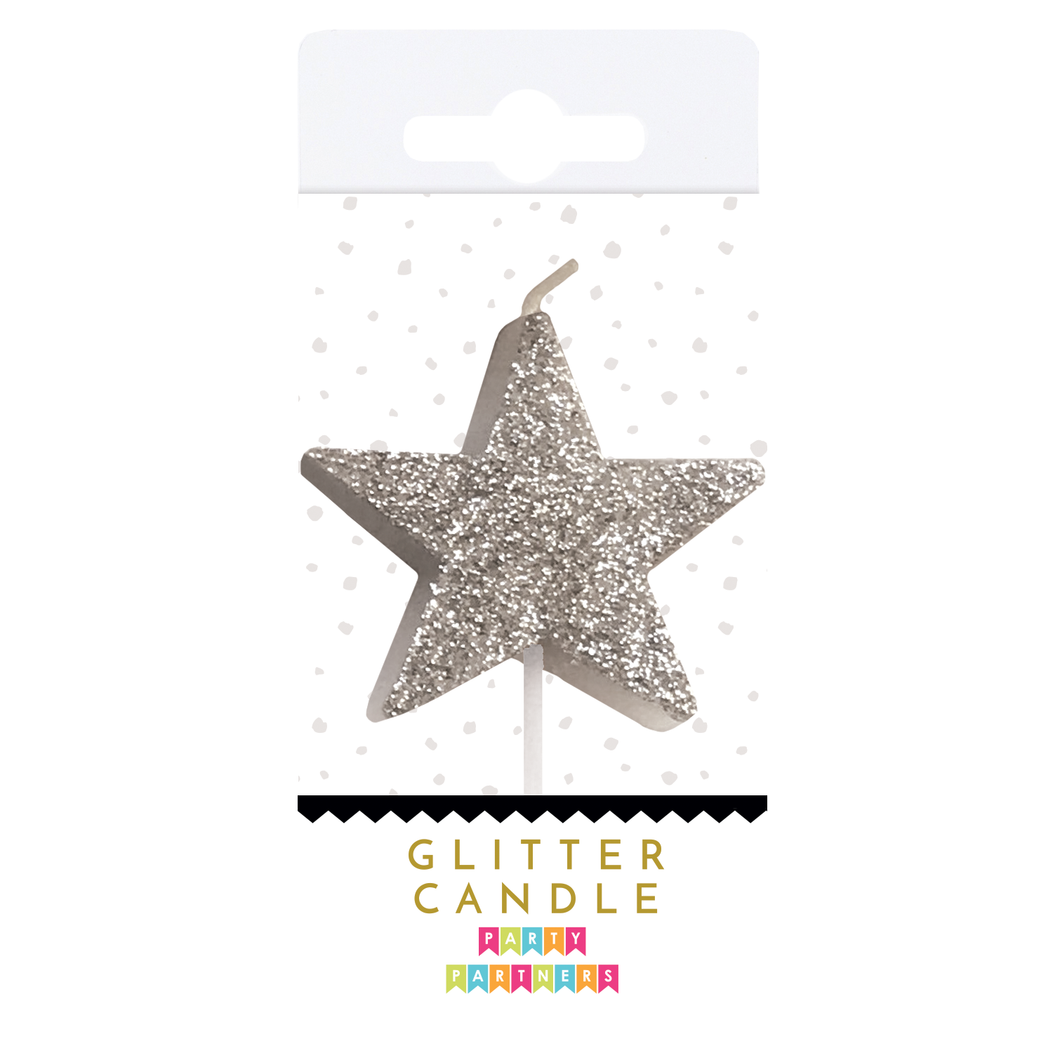 Silver Star Glitter Candle - Ellie and Piper