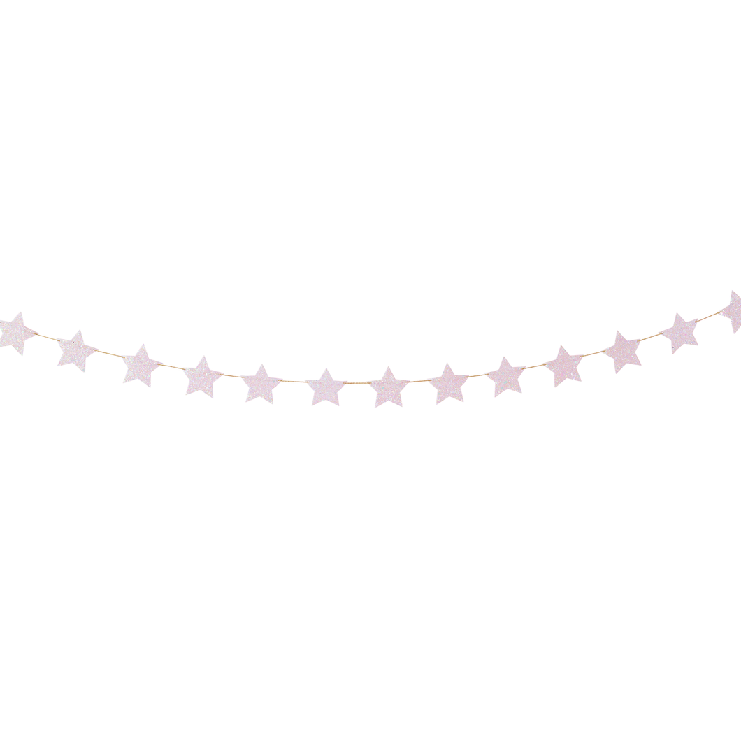 Iridescent Light Pink Glittery Shining Stars Garland | Ellie and Piper